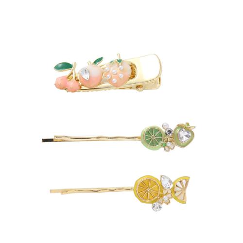 Mixed Hair Accessories Zinc Alloy with Plastic Pearl handmade three pieces & for woman & enamel & with rhinestone golden Sold By Set