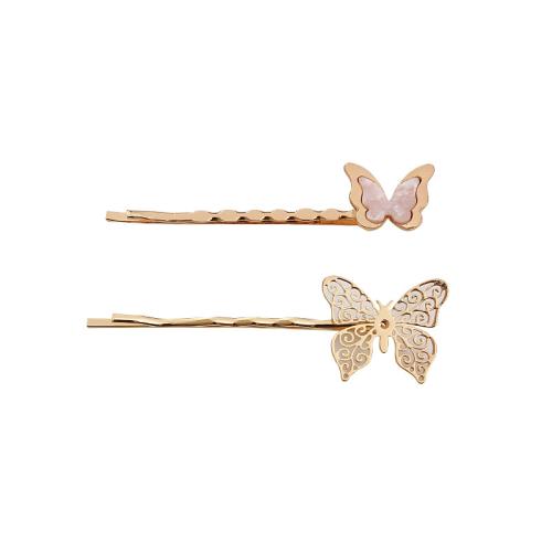 Hair Slide Zinc Alloy with Shell plated 2 pieces & for woman golden Sold By Set