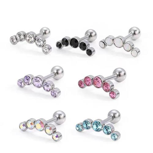 Stainless Steel Ear Piercing Jewelry 304 Stainless Steel with Czech Rhinestone Unisex Sold By PC