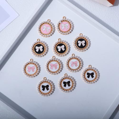 Zinc Alloy Enamel Pendants with Plastic Pearl Round plated DIY Sold By PC