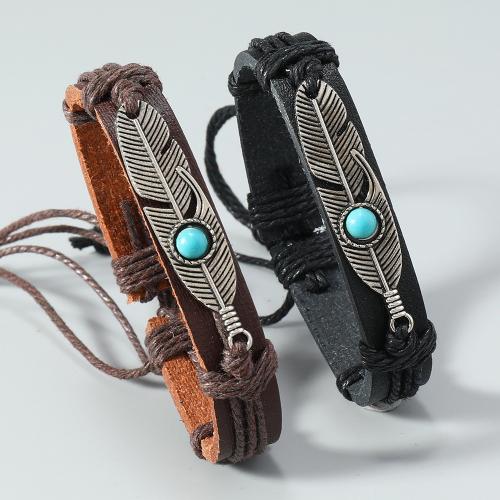 PU Leather Cord Bracelets Zinc Alloy with turquoise & Linen & PU Leather plated Unisex nickel lead & cadmium free Sold By PC