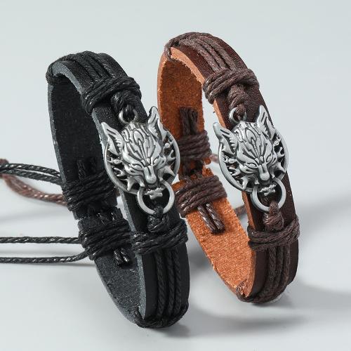 PU Leather Cord Bracelets Zinc Alloy with Linen & PU Leather plated Unisex nickel lead & cadmium free Sold By PC