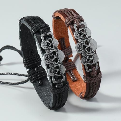 PU Leather Cord Bracelets Zinc Alloy with Linen & PU Leather plated for man nickel lead & cadmium free Sold By PC