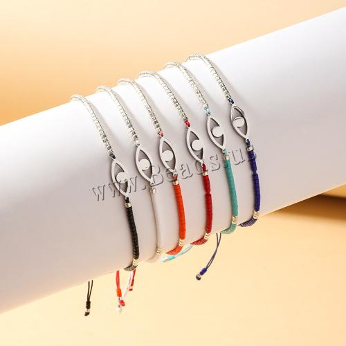 Glass Beads Bracelet 304 Stainless Steel with Knot Cord & Seedbead Vacuum Ion Plating Adjustable & for woman Length 14-28 cm Sold By PC