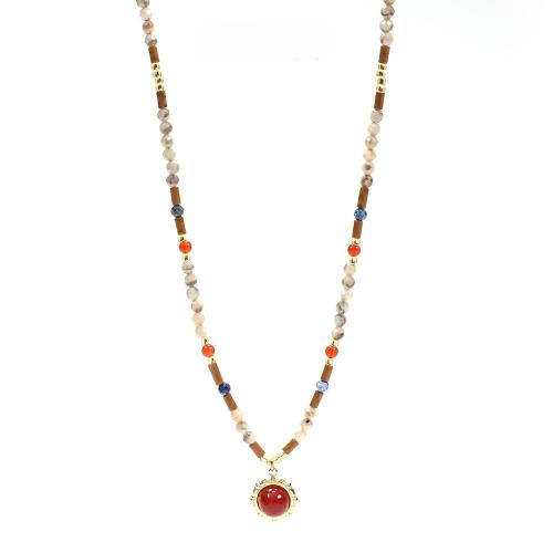 Natural Gemstone Necklace Gemstone Chips with Red Agate & Brass gold color plated for woman mixed colors nickel lead & cadmium free Length 60 cm Sold By PC