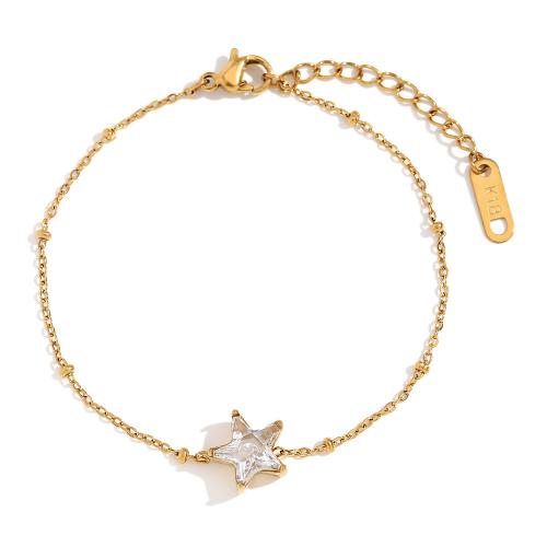 Bracciale gioielli in acciaio inossidabile, 304 acciaio inox, with 3cm extender chain, Placcato oro 18K, gioielli di moda & per la donna & con strass, dorato, Lunghezza Appross. 16 cm, Venduto da PC