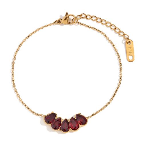 Pulsera de Acero Inoxidable, acero inoxidable 304, con 3cm extender cadena, 18K chapado en oro, Joyería & para mujer & con diamantes de imitación, dorado, longitud aproximado 16 cm, Vendido por UD