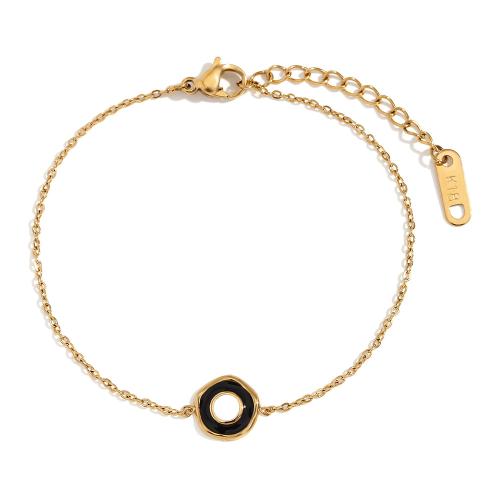 Pulseira  de jóias de aço inox, Aço inoxidável 304, with 3cm extender chain, 18K banhado a ouro, joias de moda & para mulher & esmalte, dourado, comprimento Aprox 16 cm, vendido por PC