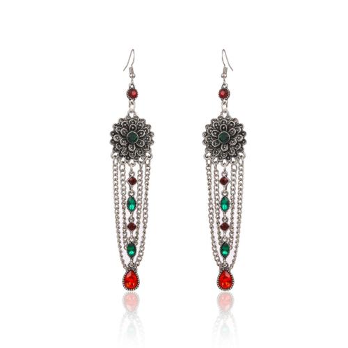 Sinc Alloy Earrings, jewelry faisin & do bhean & le rhinestone, dathanna níos mó le haghaidh rogha, 130x25mm, Díolta De réir Péire