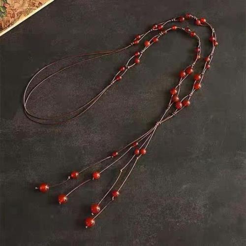 Collier chaîne chandail , agate synthétique, avec corde de cire, fait à la main, bijoux de mode & pour femme, Longueur Environ 60 cm, Vendu par PC