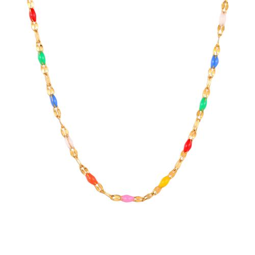 Stainless Steel Jewelry Necklace 304 Stainless Steel with 5cm extender chain fashion jewelry & for woman & enamel golden Length Approx 40 cm Sold By PC