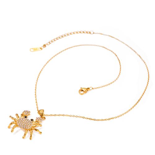 Stainless Steel Jewelry Necklace 304 Stainless Steel with 5cm extender chain Crab Vacuum Ion Plating fashion jewelry & for woman & with rhinestone golden 28.70mm Length Approx 40 cm Sold By PC