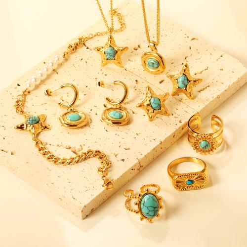 Fashion Stainless Steel Jewelry Sets 304 Stainless Steel with turquoise fashion jewelry & for woman golden Sold By PC