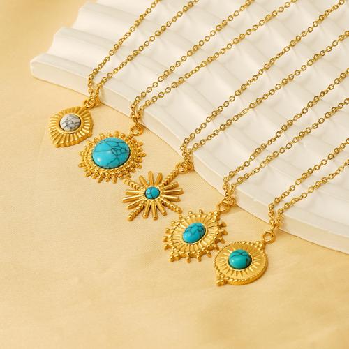 Stainless Steel Jewelry Necklace 304 Stainless Steel with turquoise 18K gold plated fashion jewelry & for woman golden Length Approx 45 cm Sold By PC