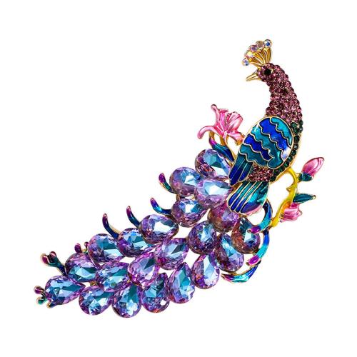 Sinc Alloy Dealga, Peacock, jewelry faisin & do bhean & le rhinestone, 80x55mm, Díolta De réir PC