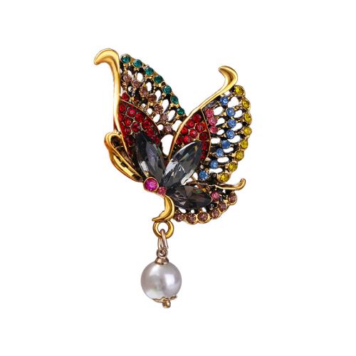 Zinc Alloy Brocher, med Plastic Pearl, Butterfly, mode smykker & for kvinde & med rhinestone, flere farver til valg, 57x45mm, Solgt af PC