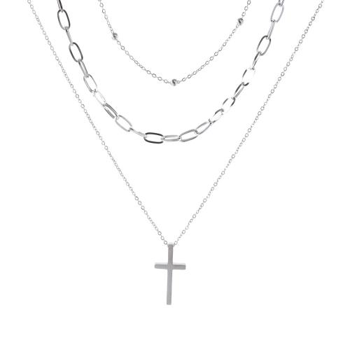 Collana in acciaio inossidabile, 304 acciaio inox, Croce, lucido, gioielli di moda & 3-strato & per la donna, colore originale, Venduto da PC