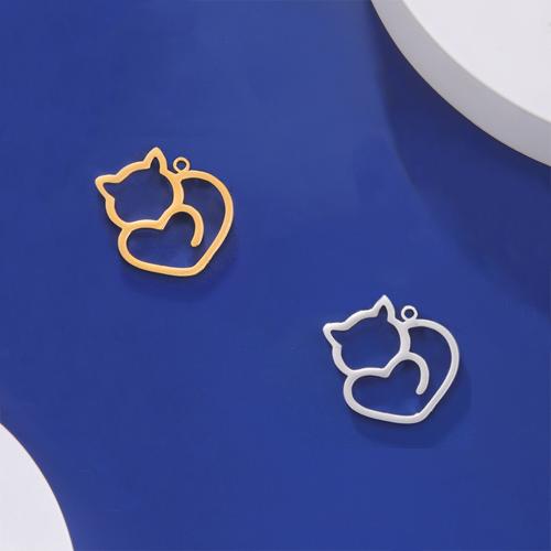 Stainless Steel Animal Pendants 304 Stainless Steel Cat Vacuum Ion Plating DIY & hollow Sold By PC