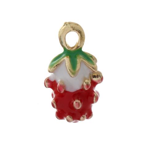 Zinc Alloy Enamel Pendants Strawberry gold color plated DIY red nickel lead & cadmium free Approx Sold By Bag