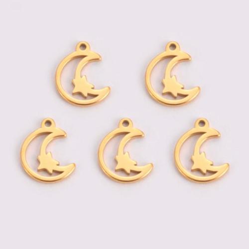 Stainless Steel Pendants 304 Stainless Steel Moon Vacuum Ion Plating DIY Sold By PC