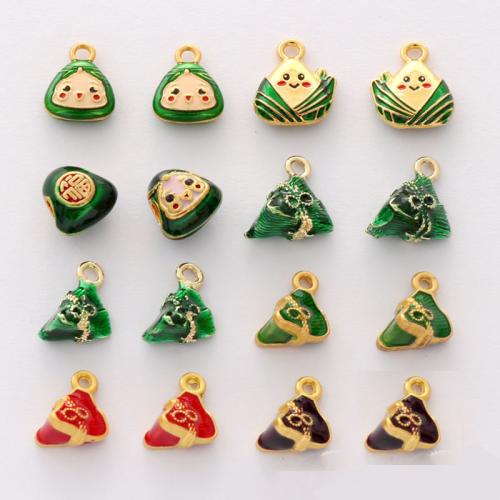 Zinc Alloy Enamel Pendants Rice Dumpling gold color plated DIY nickel lead & cadmium free Approx Sold By Bag