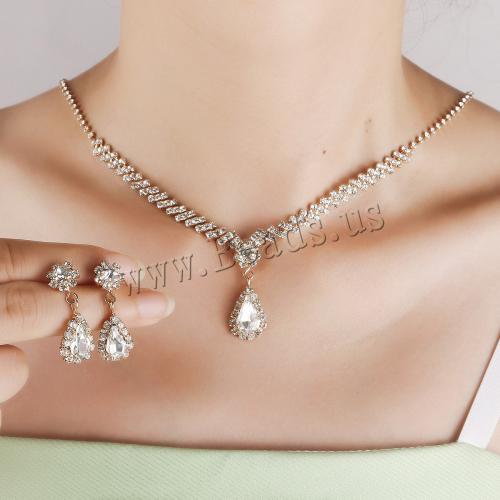 Zinc Alloy Jewelry Sets earring & necklace plated for bridal & with rhinestone nickel lead & cadmium free Sold By Set