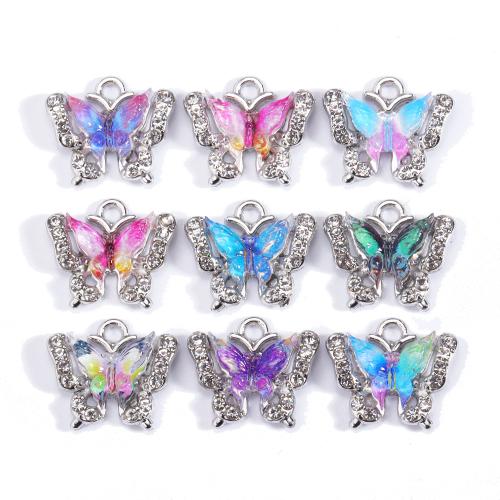 Glass Zinc Alloy Pendant with Glass Butterfly plated random style & DIY & with rhinestone mixed colors nickel lead & cadmium free Sold By PC