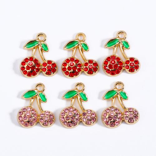 Zinc Alloy Rhinestone Pendler, Cherry, guldfarve belagt, du kan DIY & med rhinestone, blandede farver, nikkel, bly & cadmium fri, 14x17mm, 100pc'er/Bag, Solgt af Bag