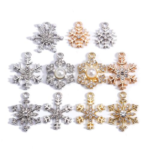 Zinc Alloy Rhinestone Pendants with Plastic Pearl Snowflake plated DIY & with rhinestone nickel lead & cadmium free Sold By PC