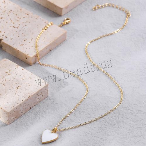 Zinc Alloy Jewelry Necklace with 5cm extender chain Heart gold color plated fashion jewelry & enamel nickel lead & cadmium free Length 40.5 cm Sold By PC