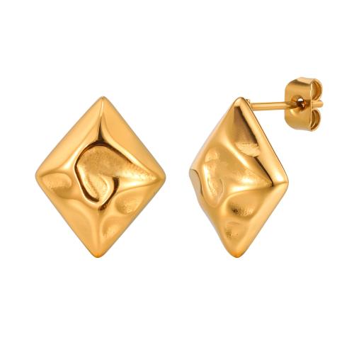 Stainless Steel Stud Earrings 304 Stainless Steel Rhombus gold color plated fashion jewelry & for woman Sold By Pair