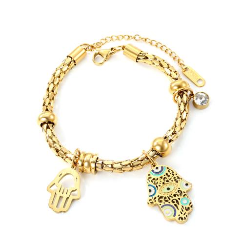 Bijoux bracelet en acier inoxydable, Acier inoxydable 304, avec 5cm chaînes de rallonge, Plaqué or 18K, bijoux de mode & pour femme & émail, Longueur 16.5 cm, Vendu par PC