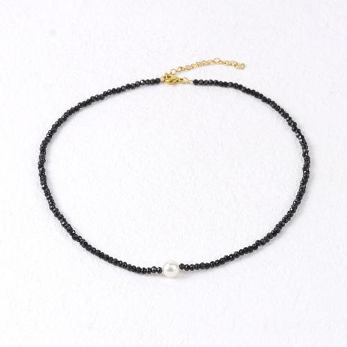 Stainless Steel Jewelry Necklace 304 Stainless Steel with Crystal & Plastic Pearl with 5cm extender chain fashion jewelry & for woman Length 40 cm Sold By PC