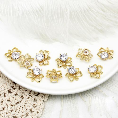 Cubic Zirconia Micro Pave Brass Pendant Bowknot plated DIY & micro pave cubic zirconia golden Sold By PC