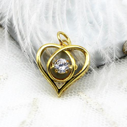 Cubic Zirconia Micro Pave Brass Pendant Heart plated DIY & micro pave cubic zirconia golden Sold By PC