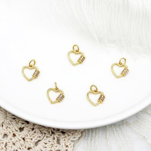 Cubic Zirconia Micro Pave bronze Pingente, cobre, Coração, banhado, DIY & micro pavimento em zircônia cúbica, dourado, vendido por PC