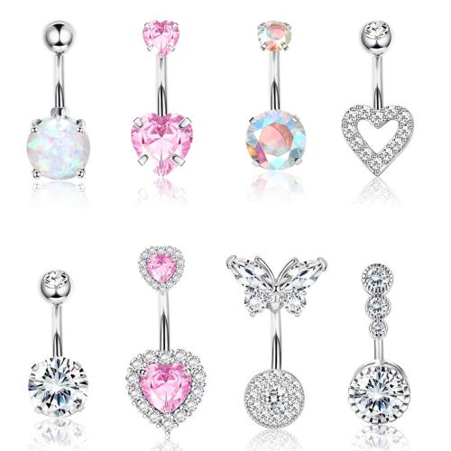 Stainless Steel Belly Ring 316 Stainless Steel plated 8 pieces & Unisex & micro pave cubic zirconia Sold By Set