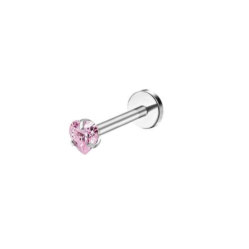 Roestvrij staal lipring piercings, 304 roestvrij staal, plated, uniseks & verschillende stijlen voor de keuze & micro pave zirconia, roze, Verkocht door PC