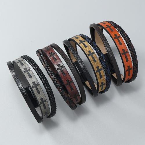 PU leder koord armbanden, Zinc Alloy, met Magneet & PU, plated, drie lagen & voor de mens, meer kleuren voor de keuze, nikkel, lood en cadmium vrij, Verkocht door PC