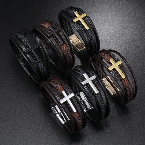 PU Leather Cord Bracelets Zinc Alloy with Magnet & PU Leather plated multilayer & for man nickel lead & cadmium free Sold By PC