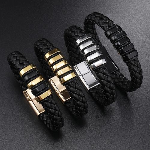 PU Leather Cord Bracelets Zinc Alloy with Magnet & PU Leather plated for man nickel lead & cadmium free Sold By PC