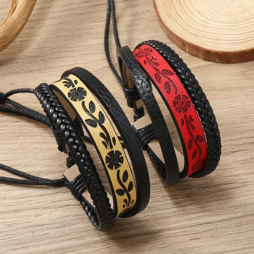 PU Leather Cord Bracelets with Wax Cord three layers & Unisex Sold By PC