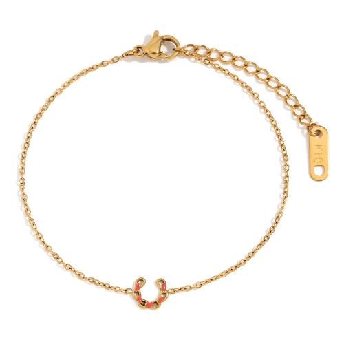 Bracciale gioielli in acciaio inossidabile, 304 acciaio inox, with 3cm extender chain, Placcato oro 18K, gioielli di moda & per la donna & smalto, dorato, Lunghezza Appross. 16 cm, Venduto da PC