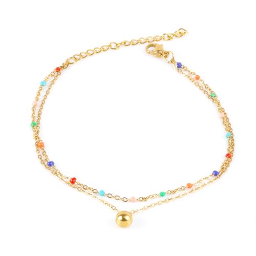 Anklet de acero inoxidable, acero inoxidable 304, con 5cm extender cadena, Doble capa & para mujer & esmalte, dorado, longitud aproximado 21 cm, Vendido por UD