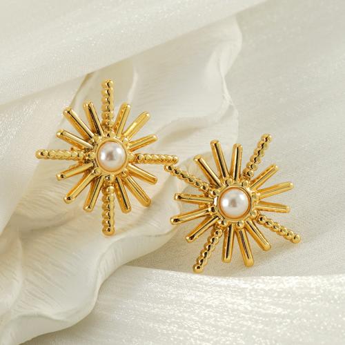 Cruach dhosmálta Graí Earrings, 304 Cruach dhosmálta, le Pearl Plaisteacha, 18K ór plátáilte, jewelry faisin & do bhean, órga, 21x21mm, Díolta De réir Péire