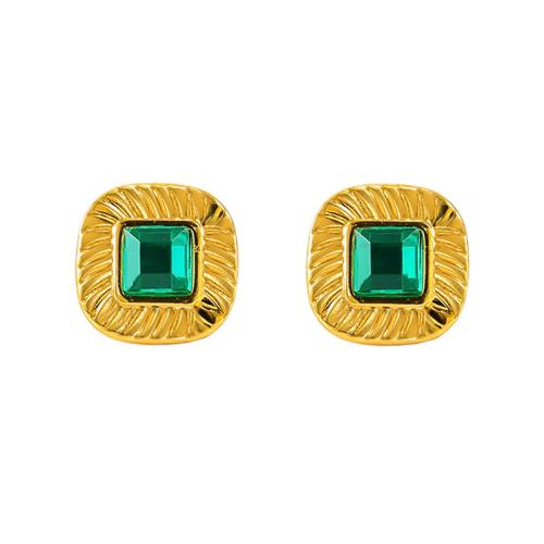 Roestvrij staal Stud Earrings, 304 roestvrij staal, met Glas, 18K verguld, mode sieraden & voor vrouw, gouden, 12x12mm, Verkocht door pair