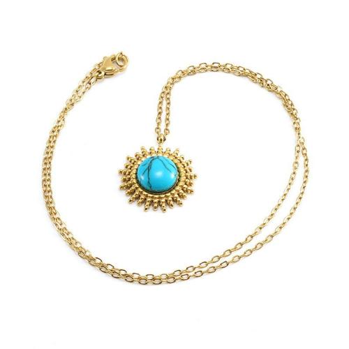 Collier de bijoux en acier inoxydable, Acier inoxydable 304, avec turquoise, Plaqué or 18K, bijoux de mode & pour femme, doré, 20mm, Vendu par Environ 45 cm brin