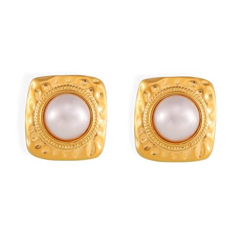 Titanium Steel  Earring with Plastic Pearl fashion jewelry & for woman golden Sold By Pair