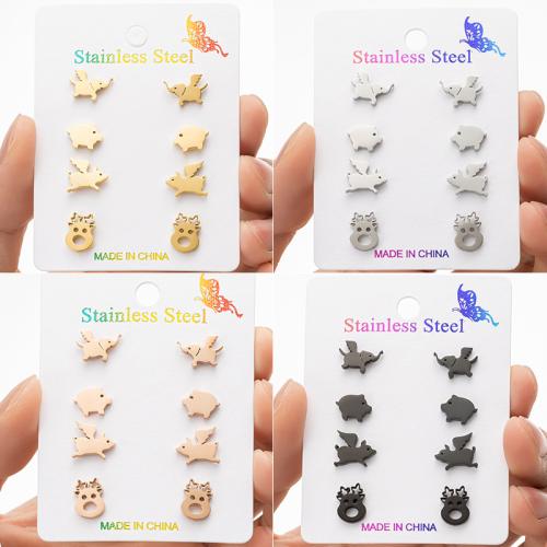 Stainless Steel Stud Earrings 304 Stainless Steel Pig Vacuum Ion Plating fashion jewelry & for woman Sold By Set