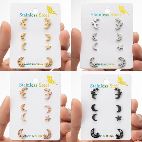 Stainless Steel Stud Earrings 304 Stainless Steel Moon and Star Vacuum Ion Plating fashion jewelry & for woman Sold By Set